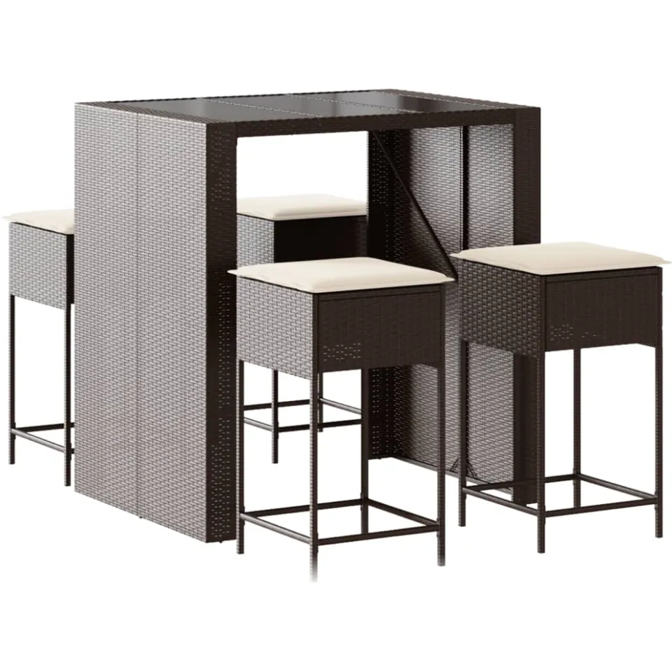 vidaXL 5-delige Tuinbarset met kussens poly rattan bruin, foto 3