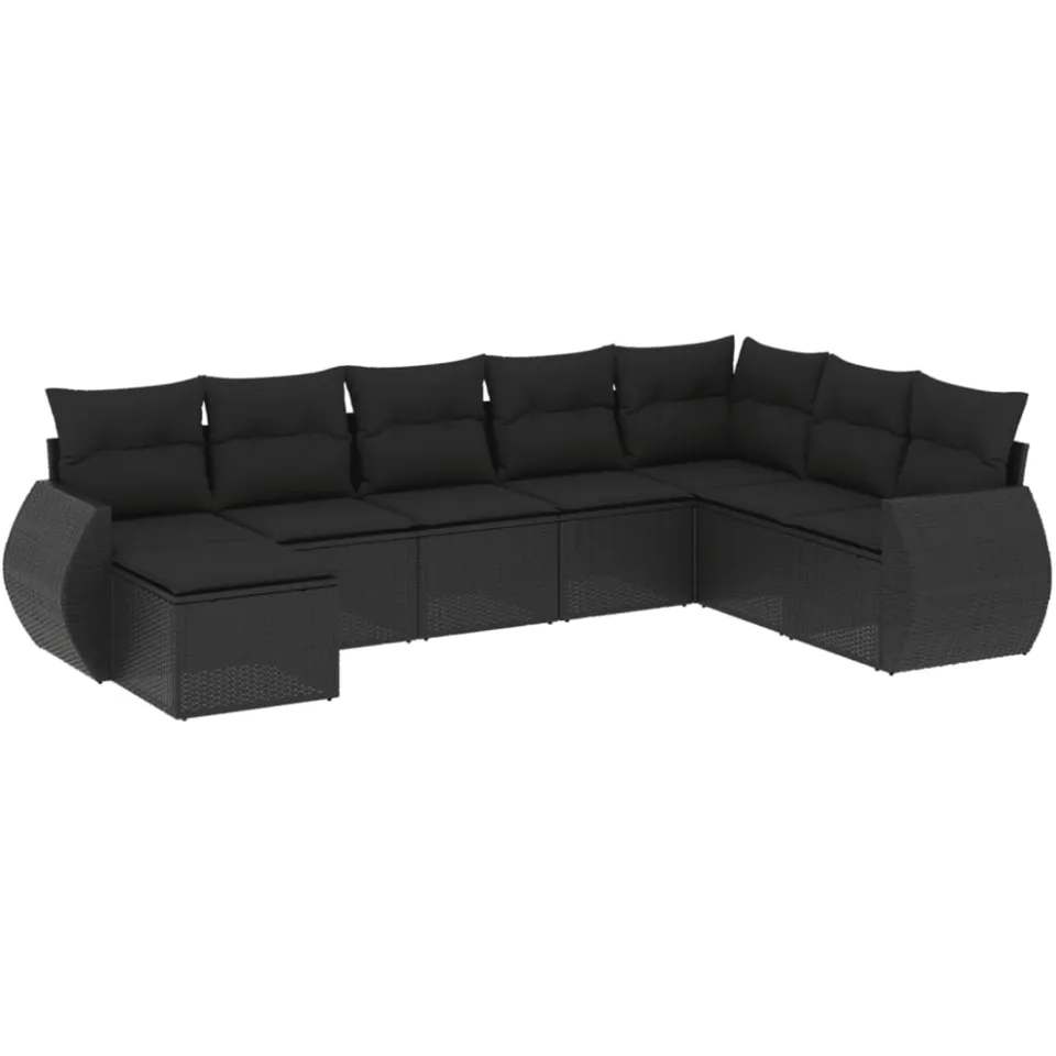 vidaXL 8-delige Loungeset met kussens poly rattan zwart, foto 3