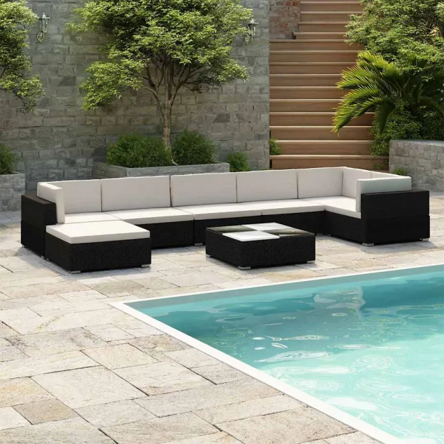 vidaXL 8-delige Loungeset met kussens poly rattan zwart, foto 2