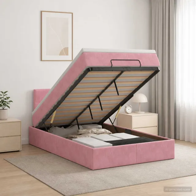 vidaXL Ottoman bed met matras met hoofdeinde Roze 120 x 190 cm Fluweel