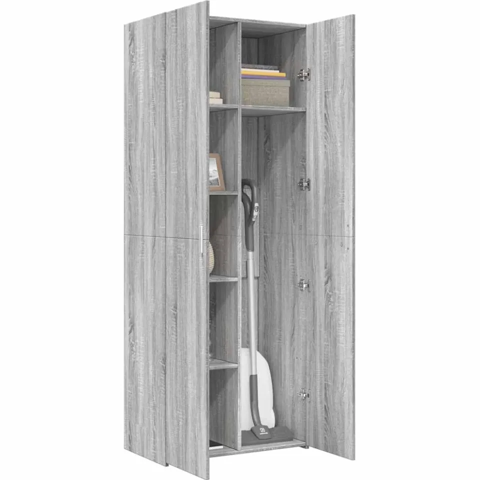 vidaXL Hoge kast 70x42,5x185 cm bewerkt hout grijs sonoma eikenkleurig