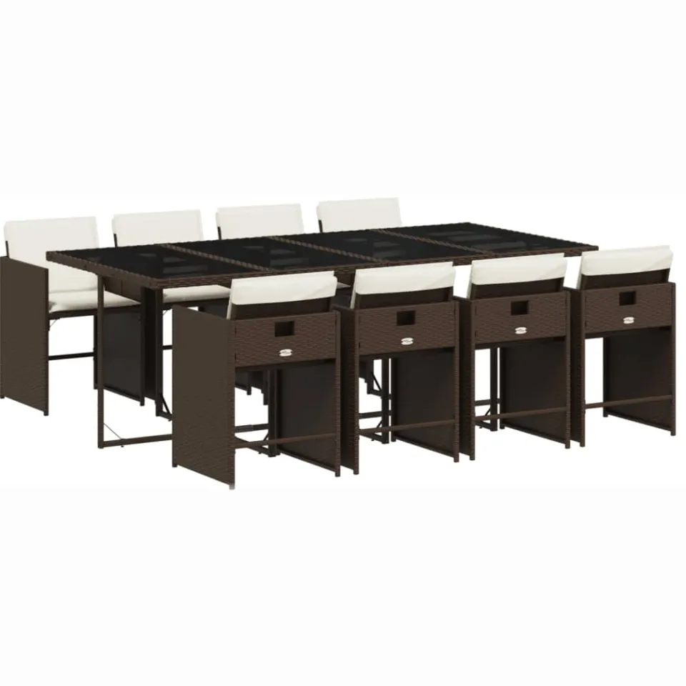 vidaXL 9-delige Tuinset met kussens poly rattan bruin, foto 3