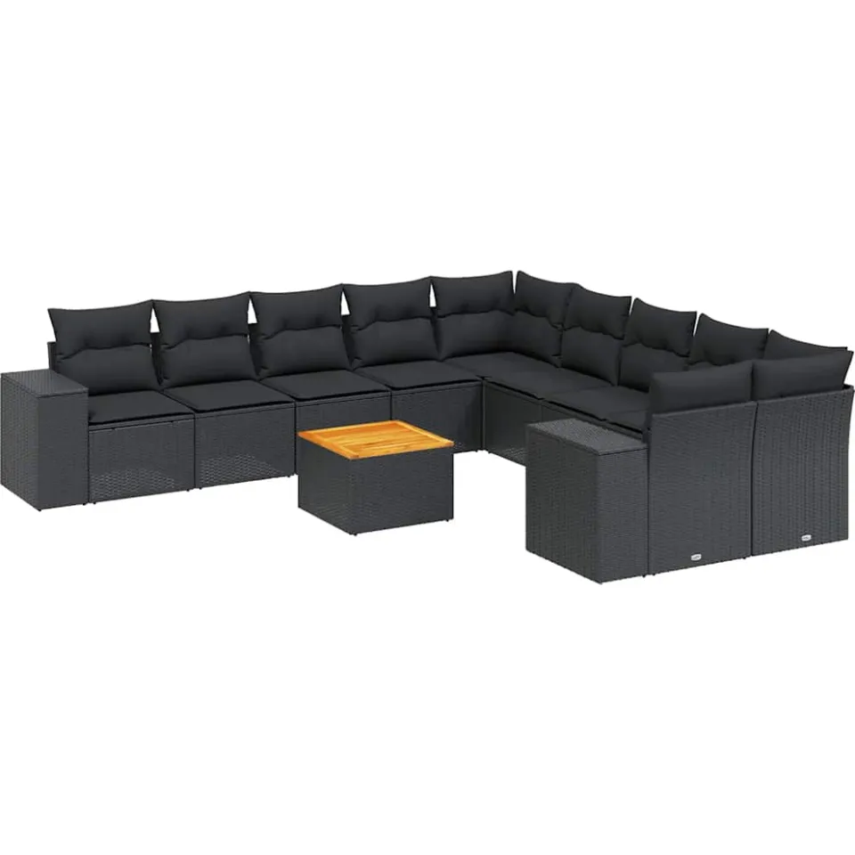 vidaXL 11-delige Loungeset met kussens poly rattan zwart