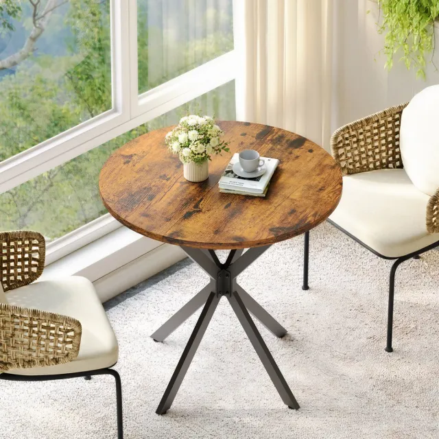 DESMIU Eettafel - Ronde Tafel In Industriele Stijl - Voor Keuken Eethoek En Thuiskantoor - Spaanplaat En IJzer - 80x80x75 Cm - Bruin Zwart