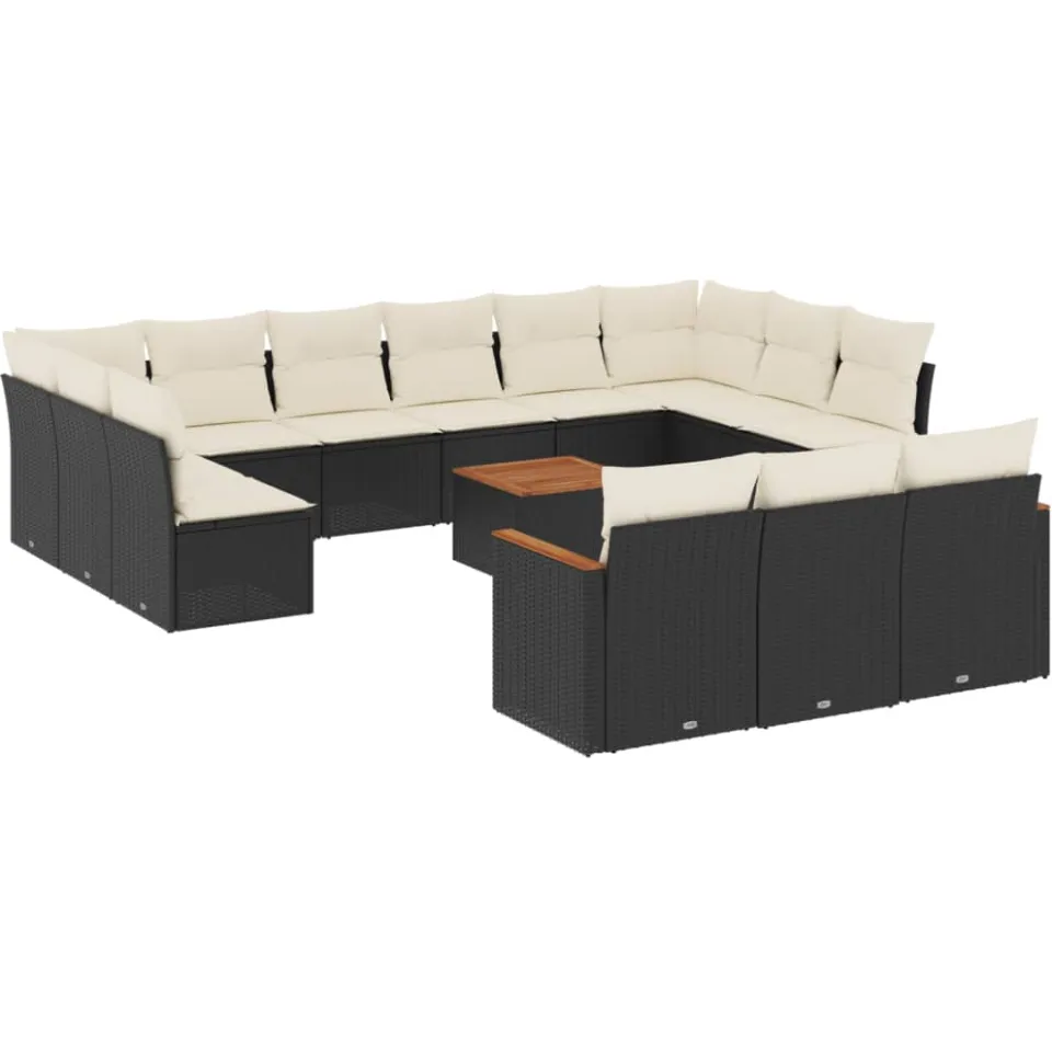 vidaXL 14-delige Loungeset met kussens poly rattan zwart