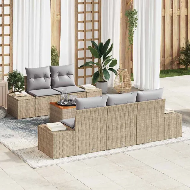 vidaXL Tuinbankenset 6 st Beige en Licht Grijs poly rattan, foto 2