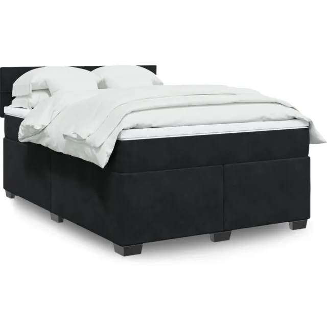 vidaXL Boxspring met matras fluweel zwart 140x200 cm