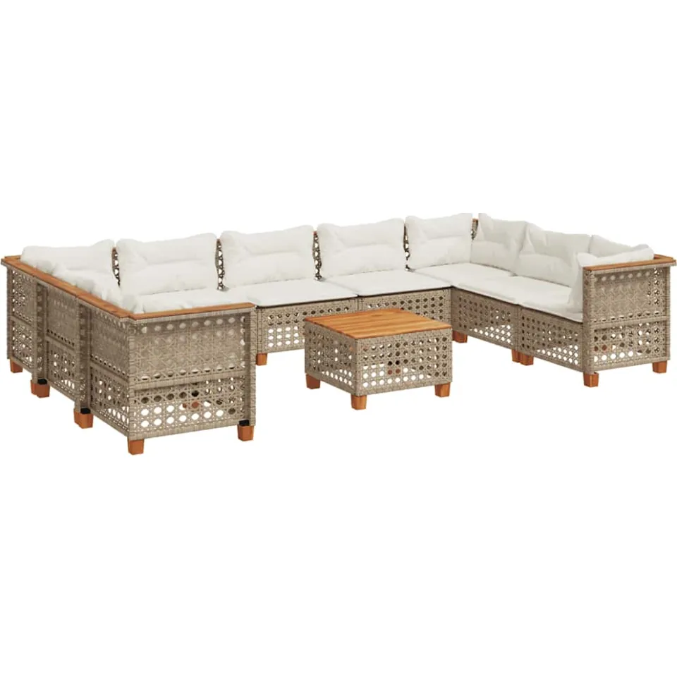vidaXL 10-delige Loungeset met kussens poly rattan beige, foto 3