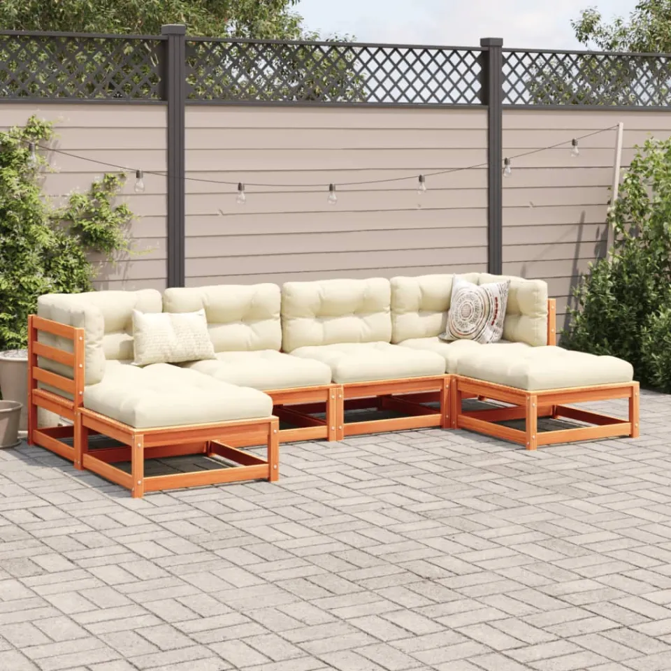 vidaXL 6-delige Loungeset met kussens massief grenenhout wasbruin bruin, foto 2