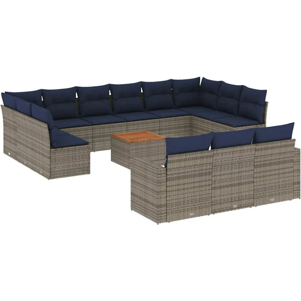 vidaXL 14-delige Loungeset met kussens poly rattan grijs, foto 3
