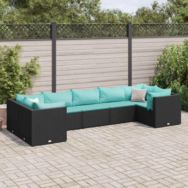 vidaXL 7-delige Loungeset met kussens poly rattan zwart, foto 2