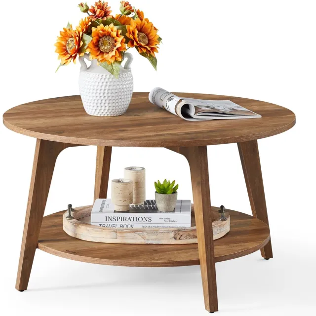 DailyDamaar salontafel - Bijzettafel - Nachtkastje - Woonkamer tafel - 80x45 cm - 2-laags - Honing bruin - Robuust en stabiel