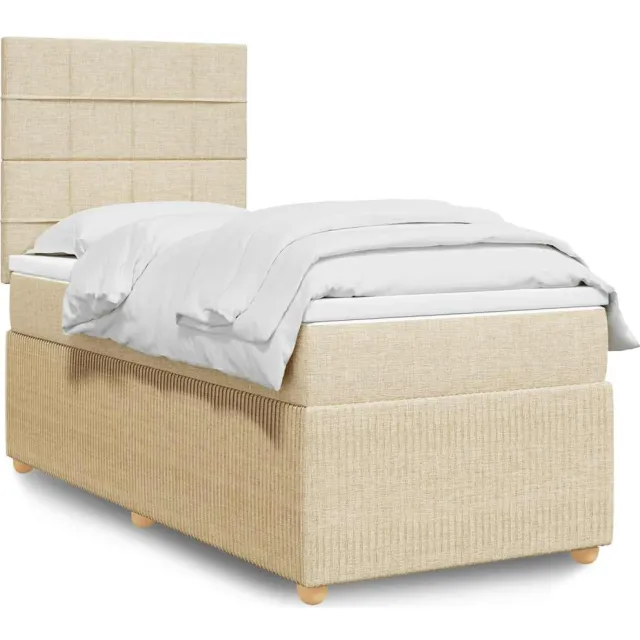 vidaXL Boxspring met matras stof crèmekleurig 100x200 cm