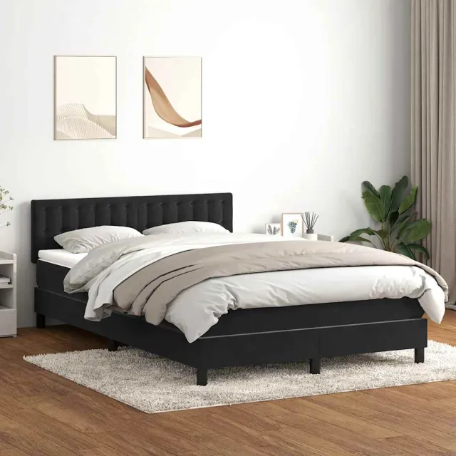 vidaXL Boxspring met matras fluweel zwart 160x210 cm