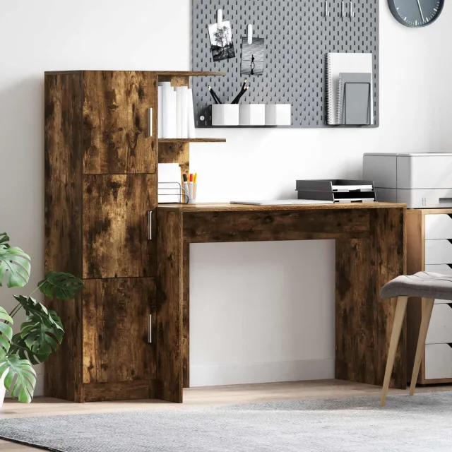 vidaXL Bureau Gerookt eiken 133.5 x 50 x 124 cm 2 st, foto 2