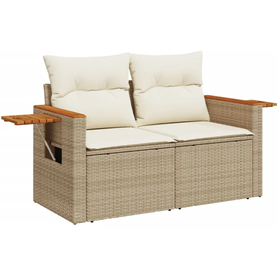 vidaXL 6-delige Loungeset met kussens poly rattan beige
