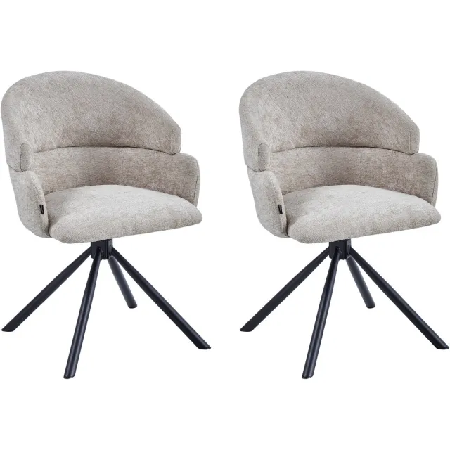 Colenis Elena Eetkamerstoel - Set van 2 - Taupe - Chenille Stof - Gestoffeerde zitting - Metalen poten - 180° - Draaistoel