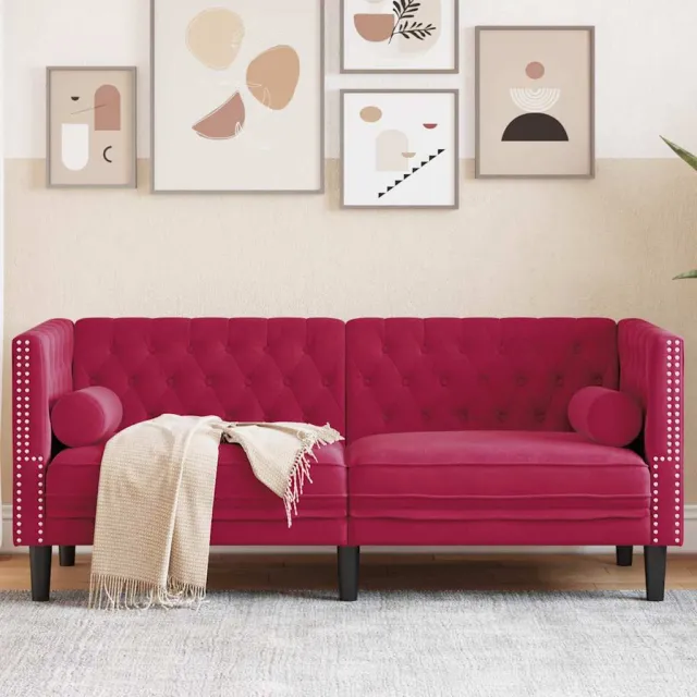 vidaXL Tweezitsbank Chesterfield-stijl en bolsters fluweel wijnrood