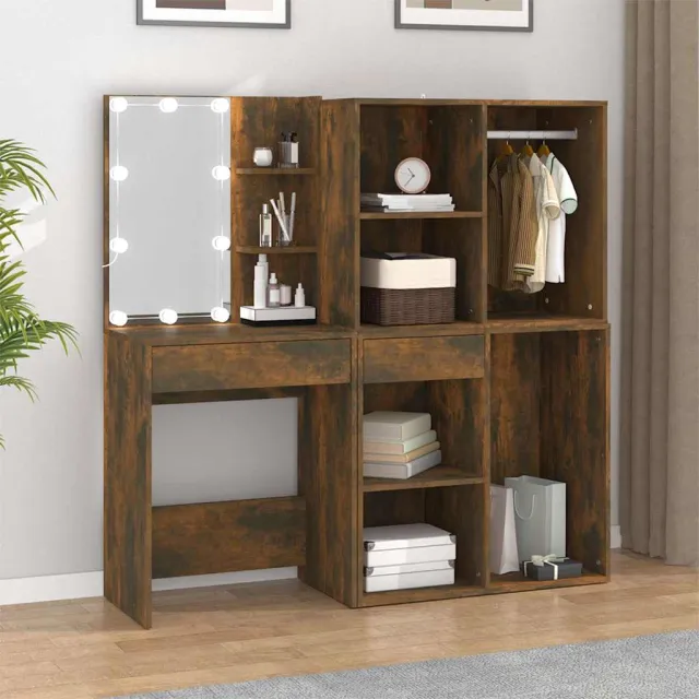 vidaXL Kaptafel met kastjes en LED's bewerkt hout gerookt eikenkleurig, foto 2