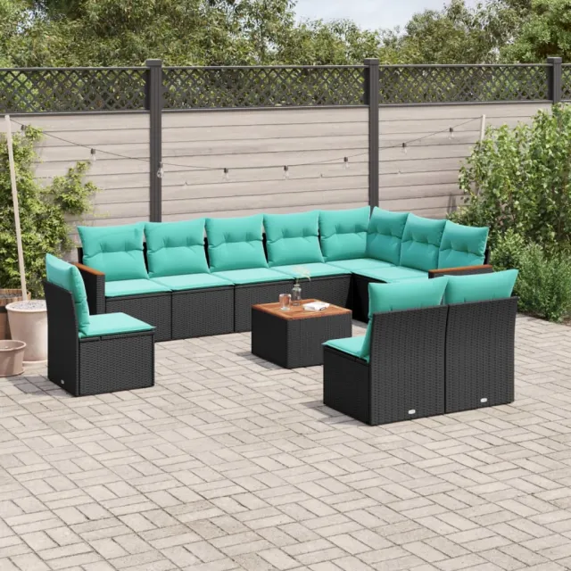 vidaXL 11-delige tuinbankset met kussens, zwart polyrotan, foto 2