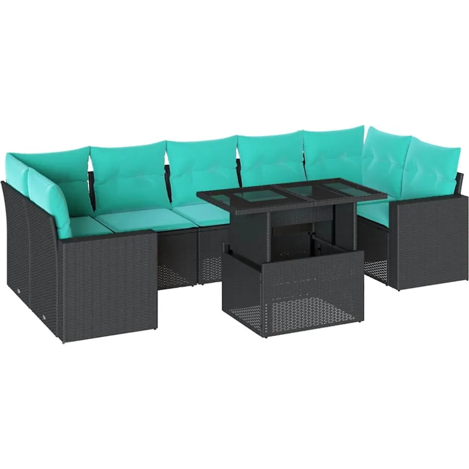 vidaXL 8-delige tuinbankset met kussens, zwart polyrotan