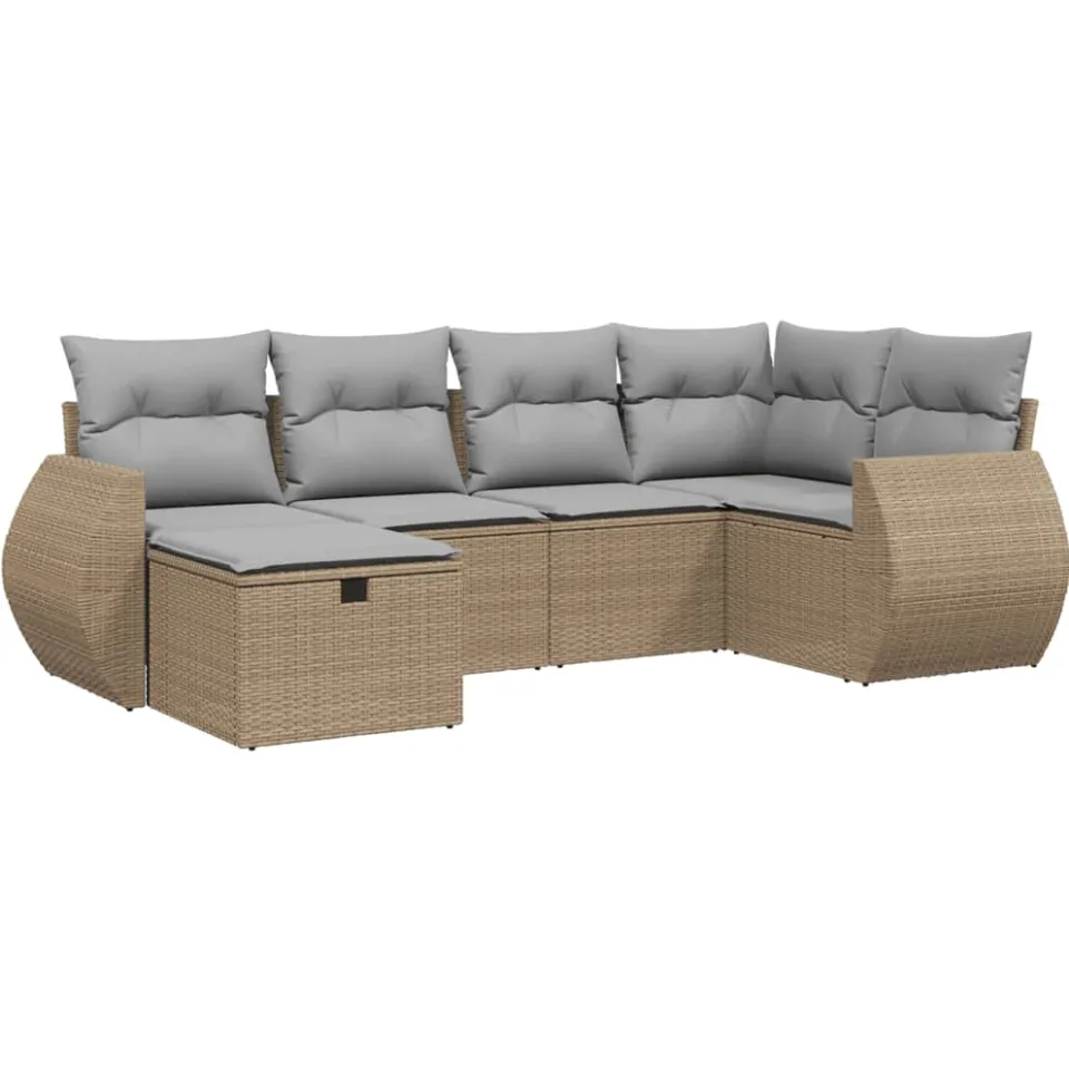 vidaXL 6-delige Loungeset met kussens poly rattan gemengd beige, foto 3