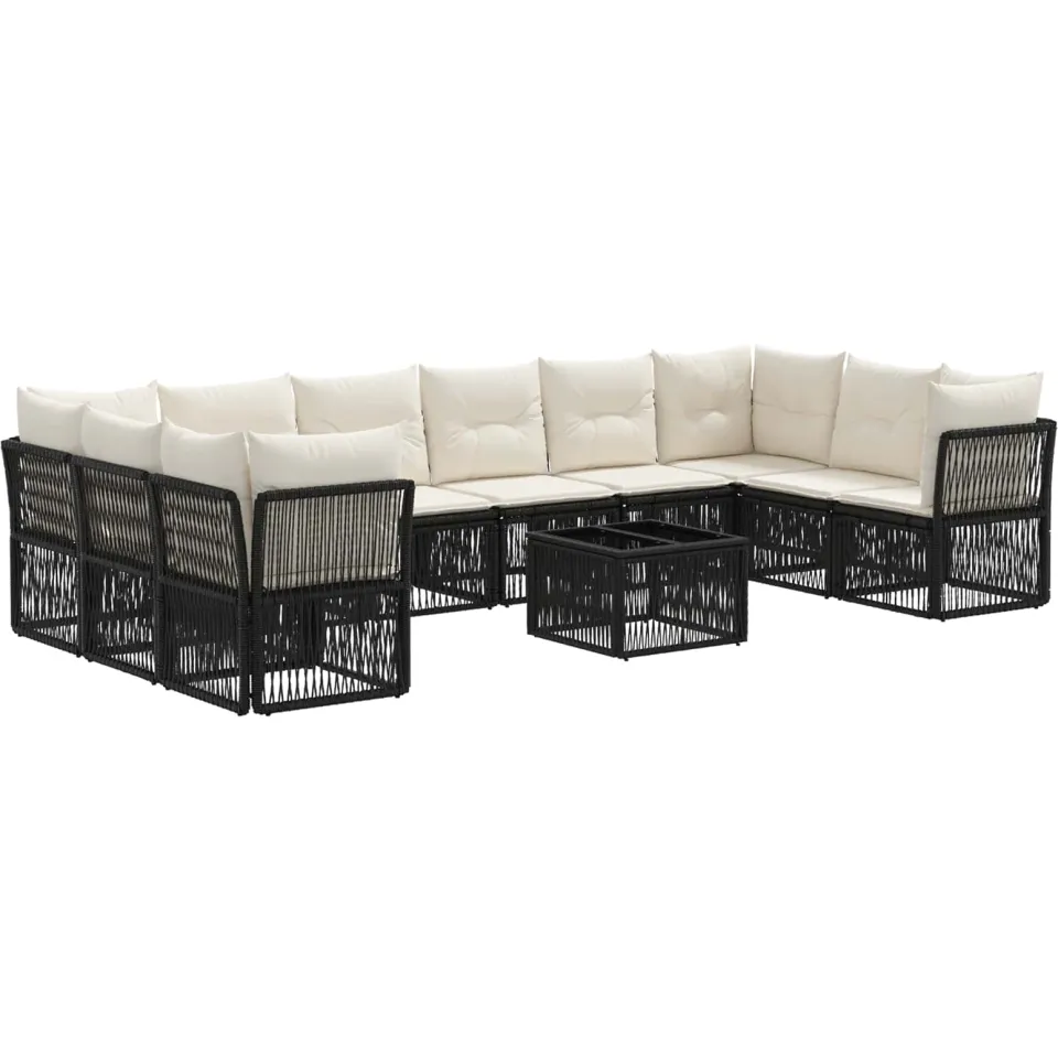vidaXL Tuinbankenset 11 st 10-zits Zwart poly rattan, foto 3