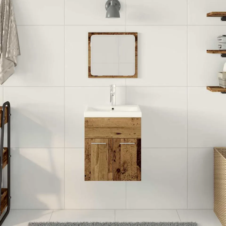 vidaXL Badkamermeubelset 3 st Oudhout Bewerkt hout bruin, foto 3