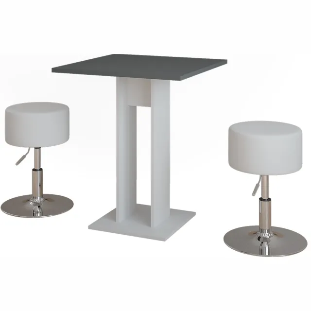 Vicco Repose Eettafel set – 65 x 65 cm met 2 krukken Wit/antraciet