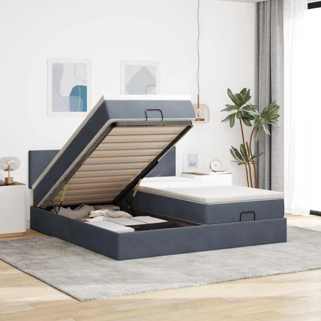 vidaXL Ottoman bed met matrassen 180x200cm fluweel donkergrijs grijs