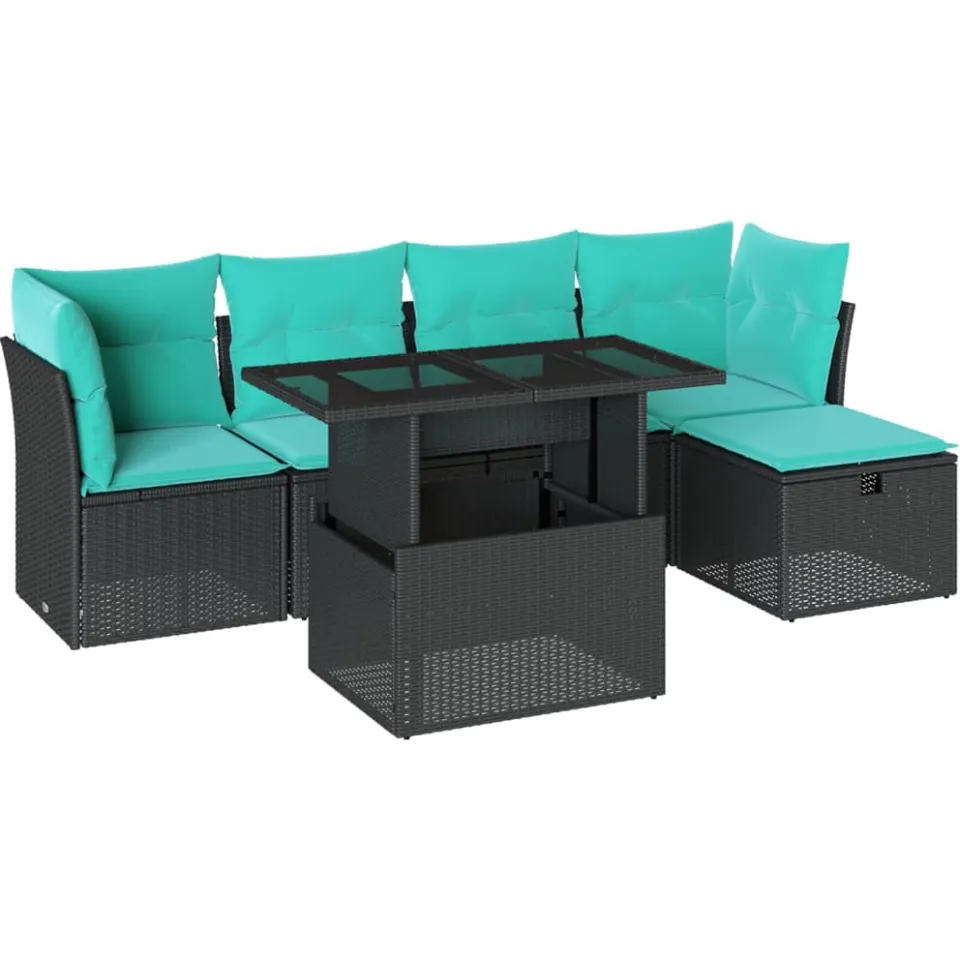 vidaXL 6-delige tuinbankset met kussens van zwart polyrotan, foto 3