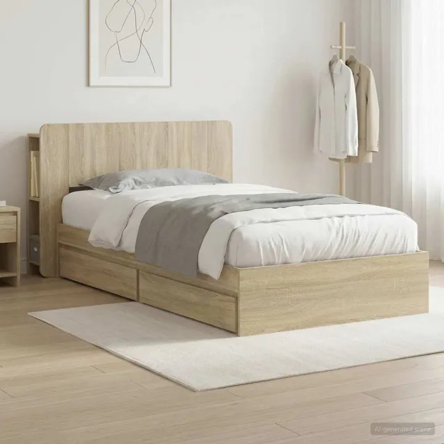 vidaXL Bedframe met opslag Sonoma Eiken 100 x 200 cm Bewerkt hout Bruin