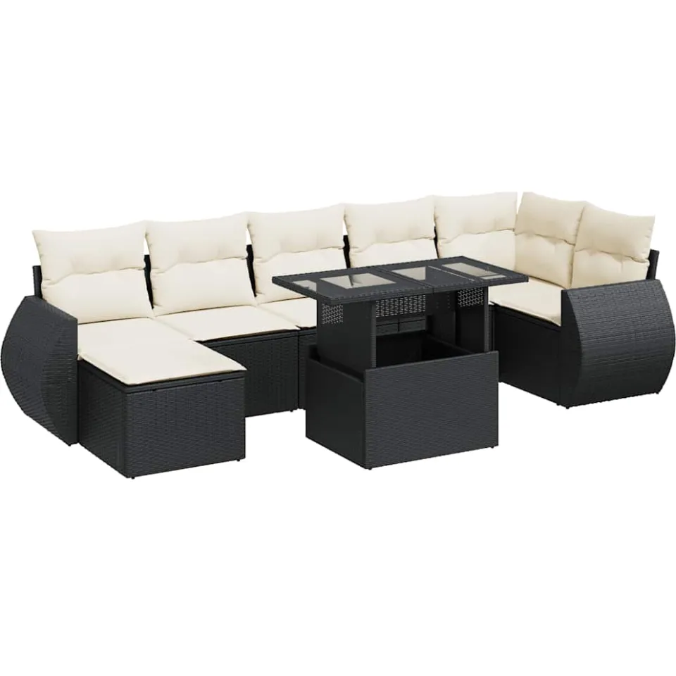 vidaXL 8-delige Loungeset met kussens poly rattan zwart, foto 3