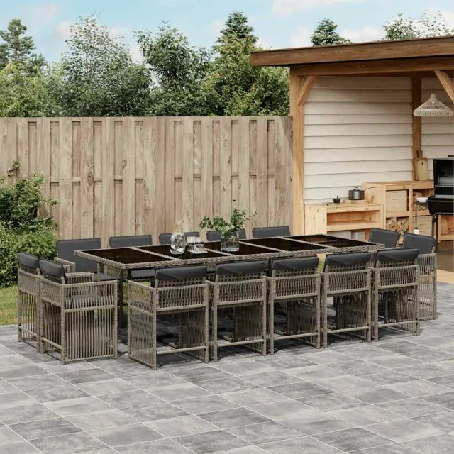 vidaXL 15-delige Tuinset met kussens poly rattan grijs, foto 2