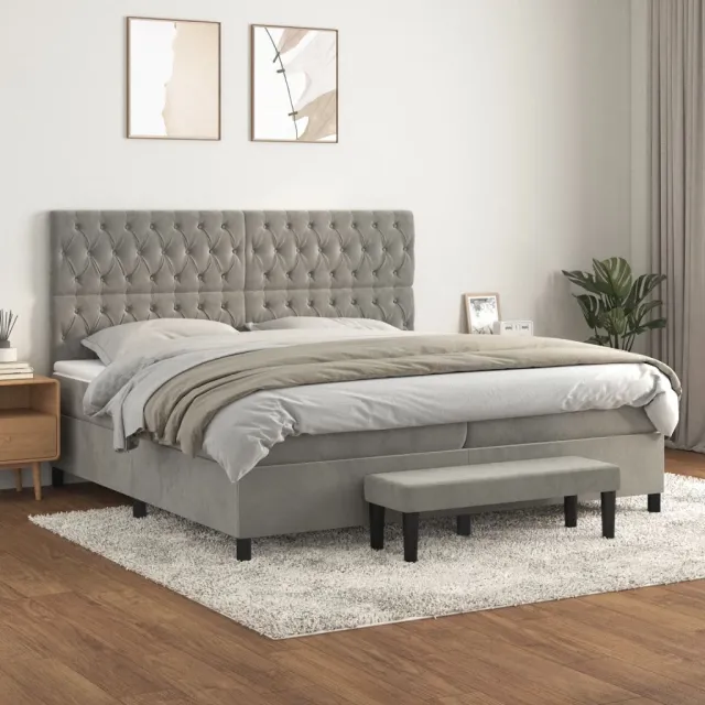 vidaXL Boxspring met matras fluweel lichtgrijs 200x200 cm grijs