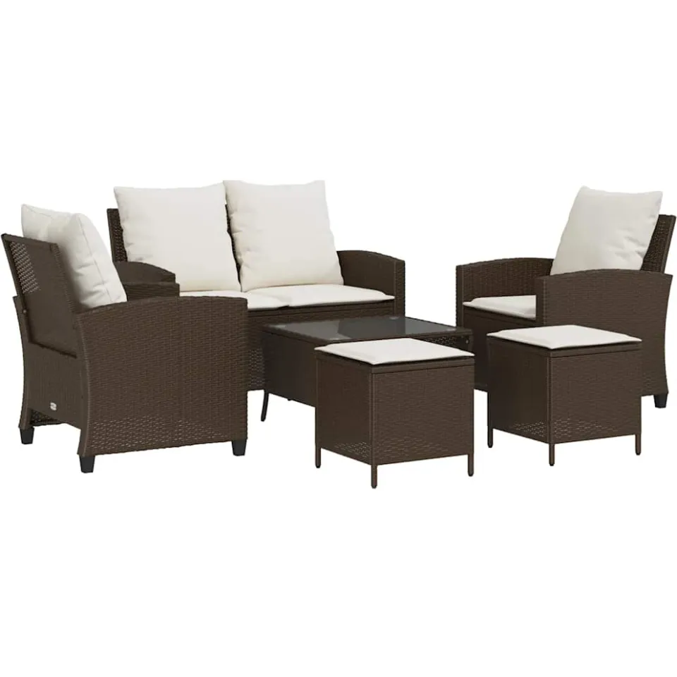 vidaXL 6-delige Loungeset met kussens poly rattan bruin