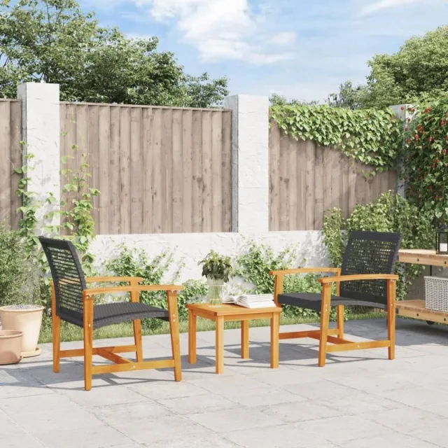 Laura Tuinstoel 2 stuks met rugleuning en armleuningen – Zwarte PE-Kunstrotan tuinmeubelen met acaciahouten frame – Comfortabele terrasstoelen voor buiten, zithoogte 40 cm, draagvermogen 110 kg – Laura
