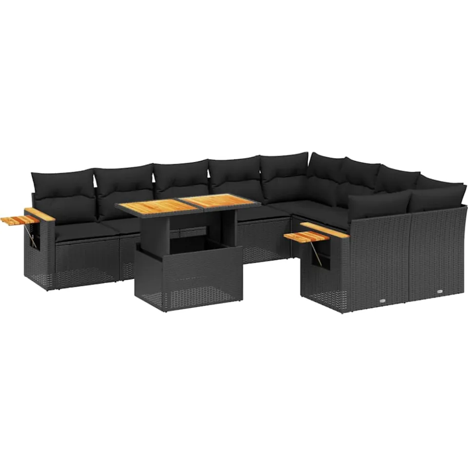 vidaXL 10-delige Loungeset met kussens poly rattan zwart, foto 3