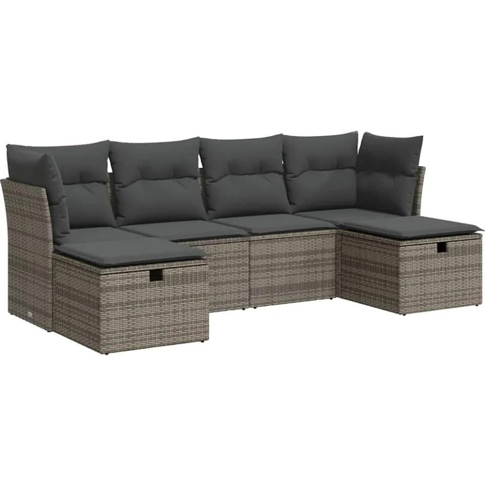 vidaXL 6-delige Loungeset met kussens poly rattan grijs, foto 3