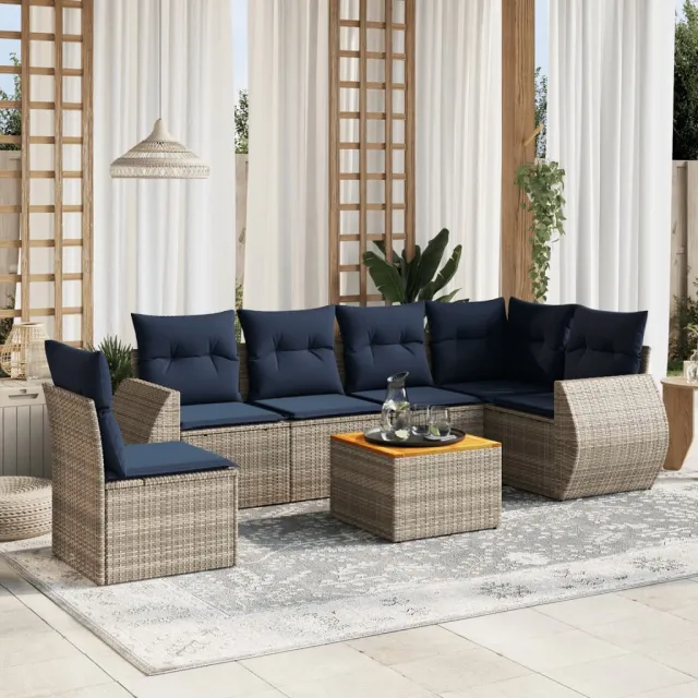 vidaXL 7-delige tuinbankset met kussens, grijs polyrotan, foto 2