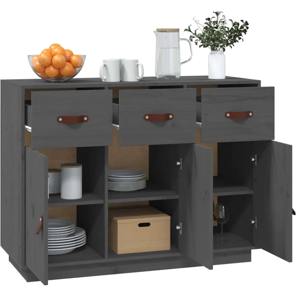 vidaXL Dressoir 100x40x75 cm massief grenenhout grijs, foto 4
