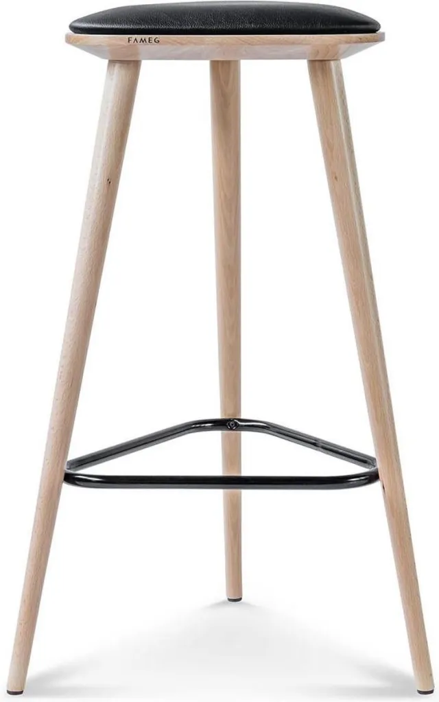 Fameg Finn houten barkruk whitewash met Zitkussen - 78 cm Whitewash beuken