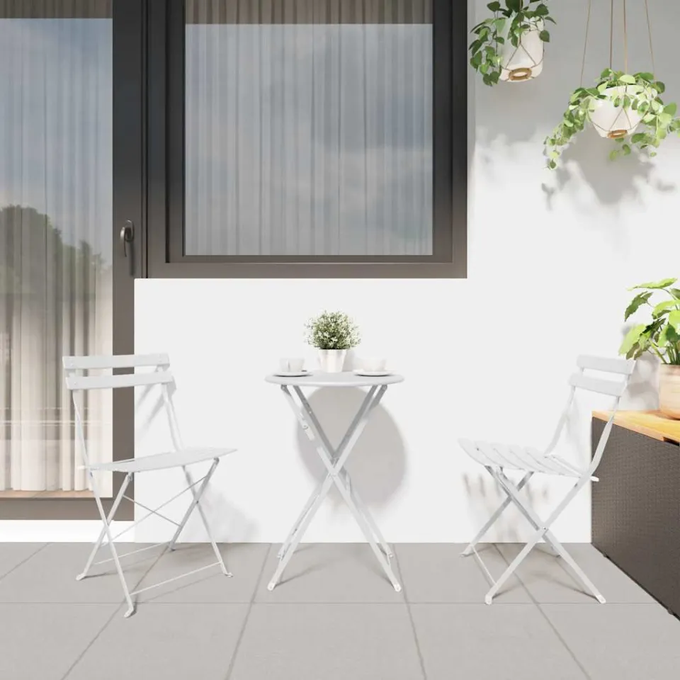 vidaXL Vouw Bistro Set 3 st Wit Staal, foto 3
