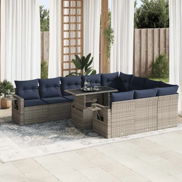 vidaXL 11-delige Loungeset met kussens poly rattan acacia grijs, foto 2