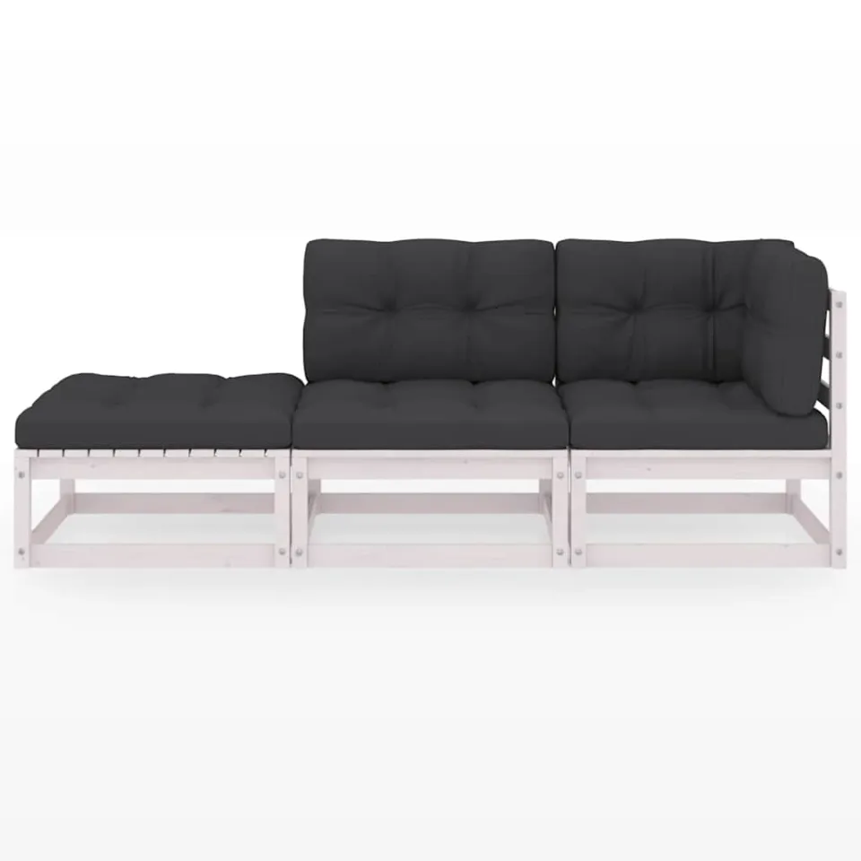 vidaXL 3-delige Loungeset met kussens massief grenenhout wit, foto 3