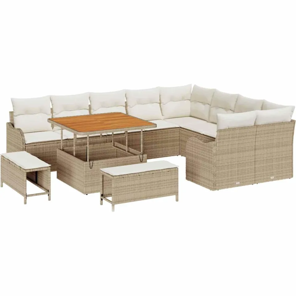 vidaXL Tuinbankenset 12 st Beige poly rattan