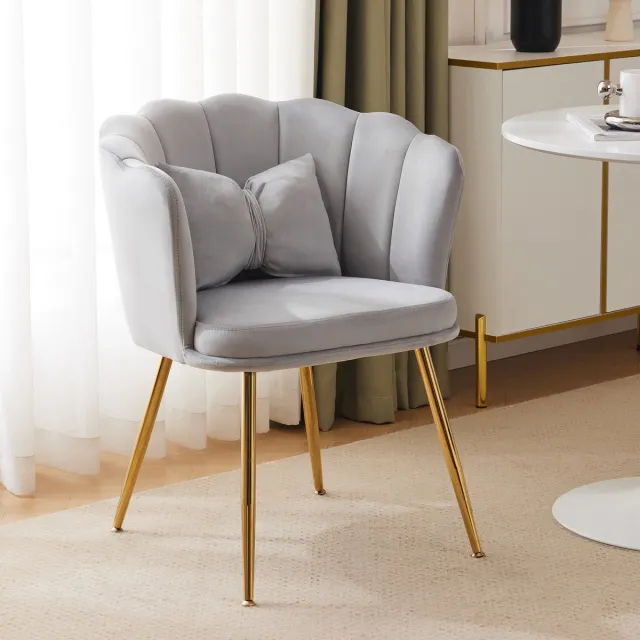 Sweiko Fluwelen Fauteuils,Comfortabele Kussens Stoelen met Bloemblaadjes ruggen en vergulde metalen poten, evenals vlindermatten voor slaapkamers en eetkamer, Grijs