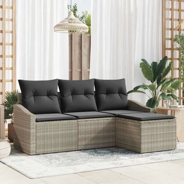 vidaXL Bankstel 4 st Lichtgrijs poly rattan, foto 2