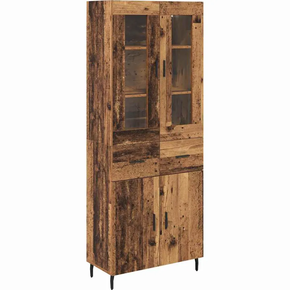 vidaXL Hoge kast 2 st Oud Hout 69,5 x 34 x 180 cm Bewerkt hout bruin, foto 3