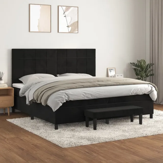 vidaXL Boxspring met matras fluweel zwart 200x200 cm